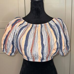 Ulla Johnson Freesia Stripe Cropped Blouse in Sky